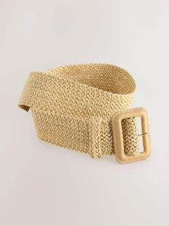 Next Natural/Gold Wide Raffia Effect Belt Online