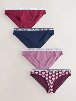 Next Bikini Cotton Logo Knickers 4 Pack Navy Argyle Check Outlet
