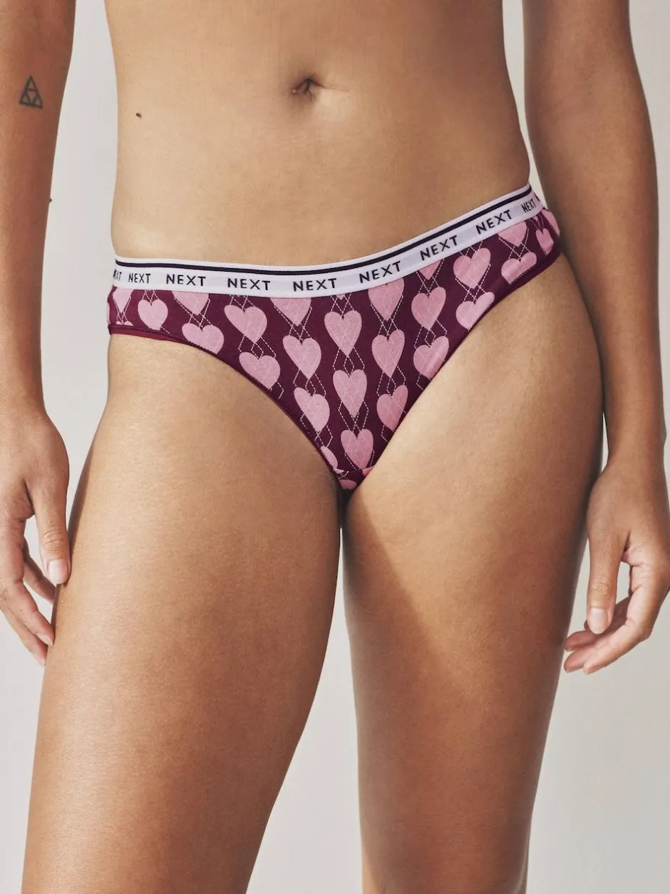 Next Bikini Cotton Logo Knickers 4 Pack Navy Argyle Check Outlet