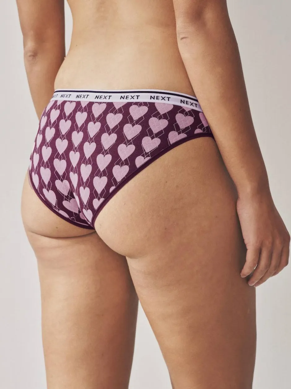 Next Bikini Cotton Logo Knickers 4 Pack Navy Argyle Check Outlet