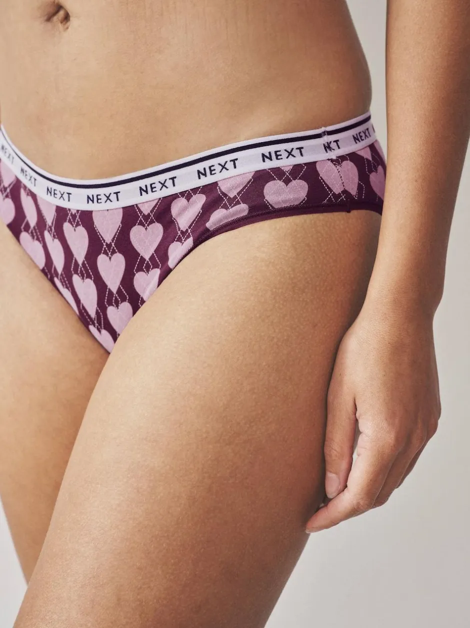 Next Bikini Cotton Logo Knickers 4 Pack Navy Argyle Check Outlet