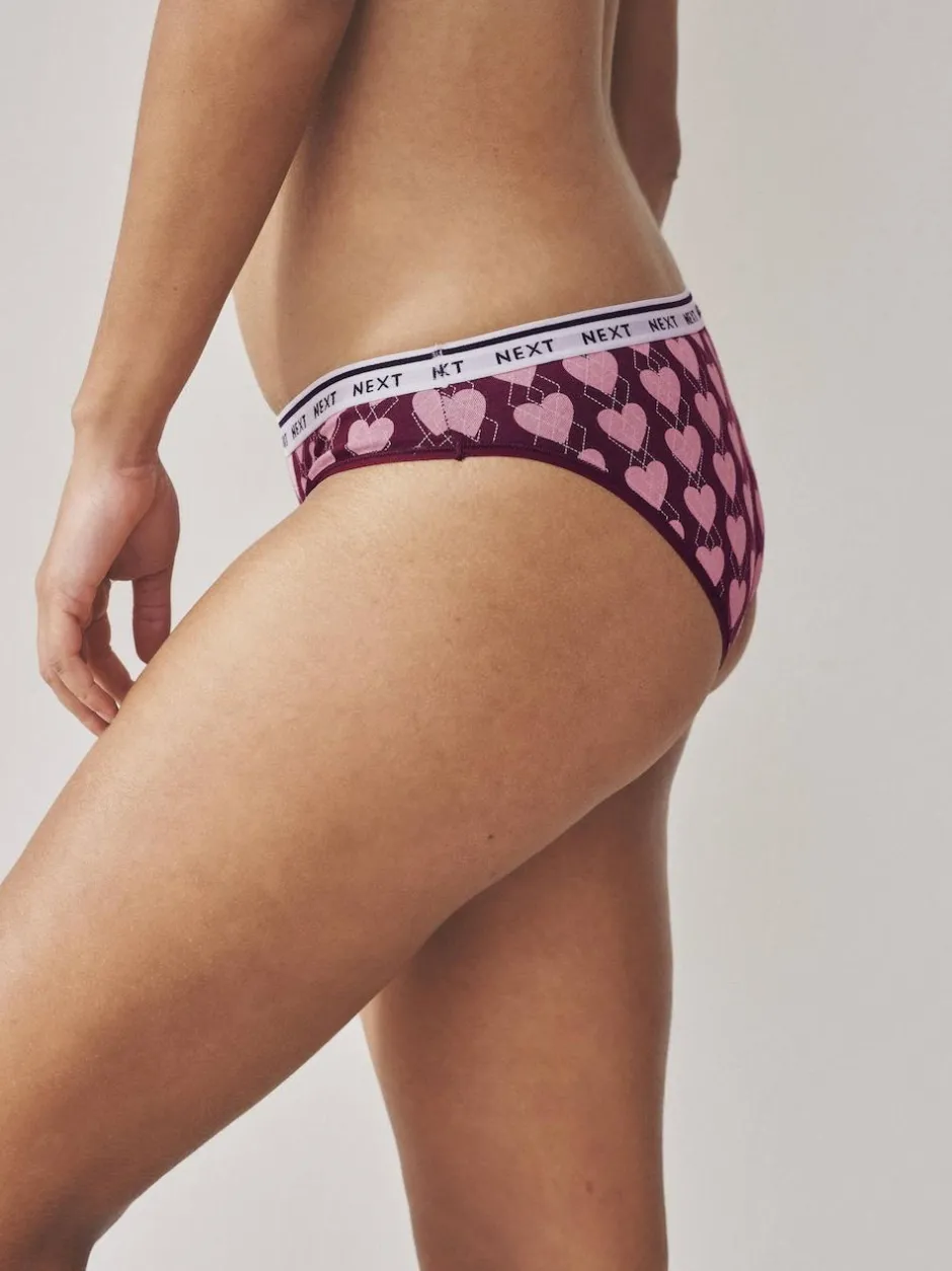 Next Bikini Cotton Logo Knickers 4 Pack Navy Argyle Check Outlet