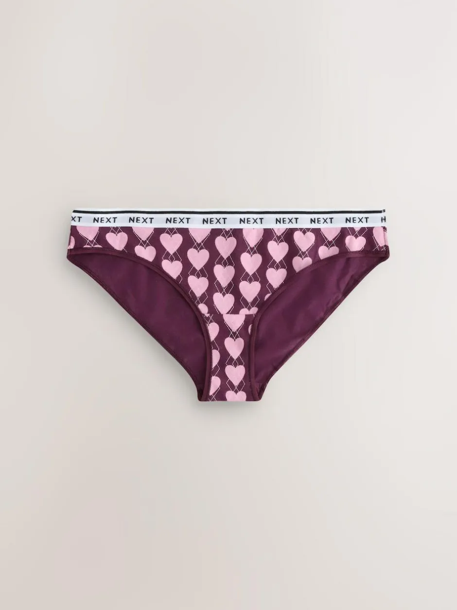 Next Bikini Cotton Logo Knickers 4 Pack Navy Argyle Check Outlet
