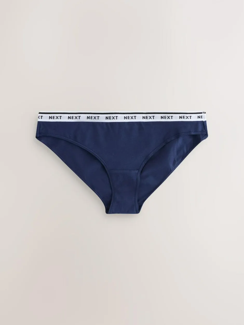 Next Bikini Cotton Logo Knickers 4 Pack Navy Argyle Check Outlet