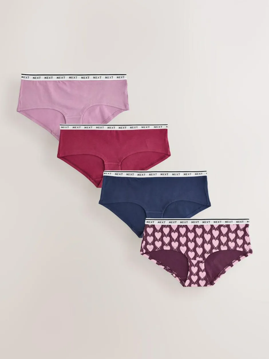 Next Short Cotton Logo Knickers 4 Pack Navy Argyle Hot