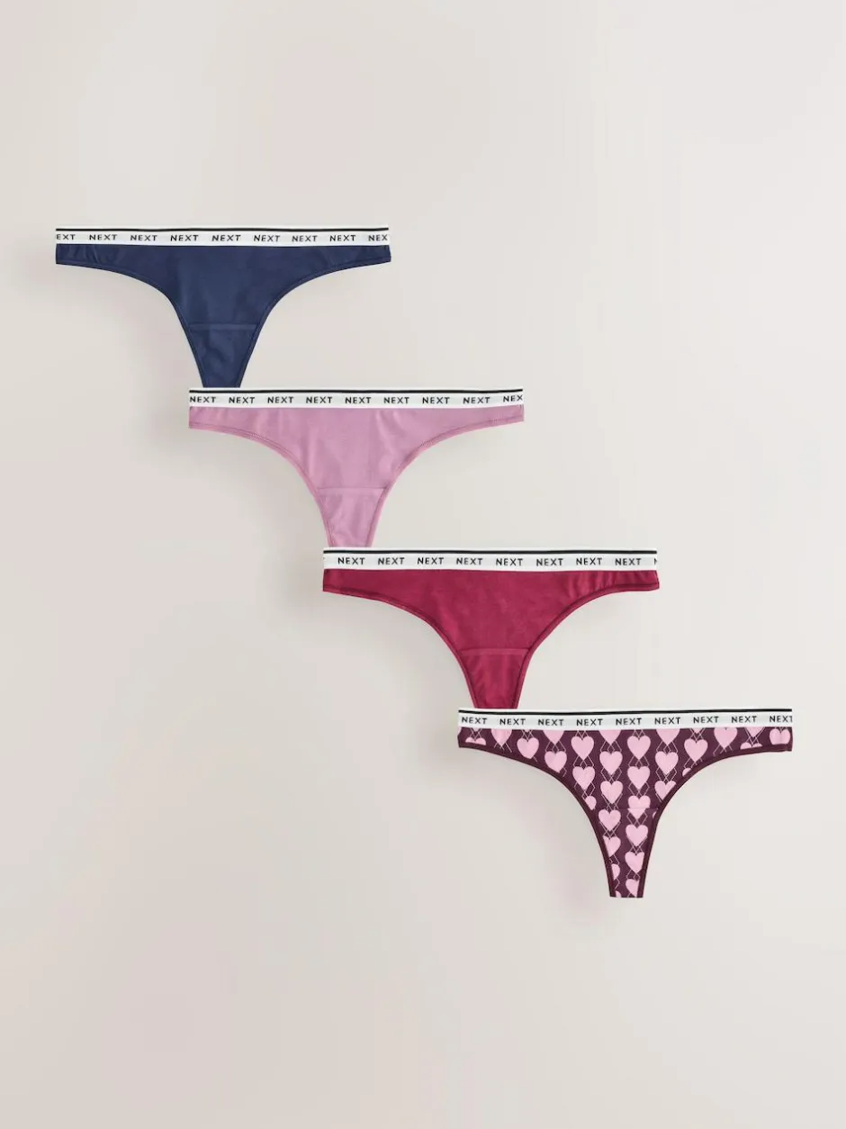 Next Thong Cotton Logo Knickers 4 Pack Navy Argyle Sale