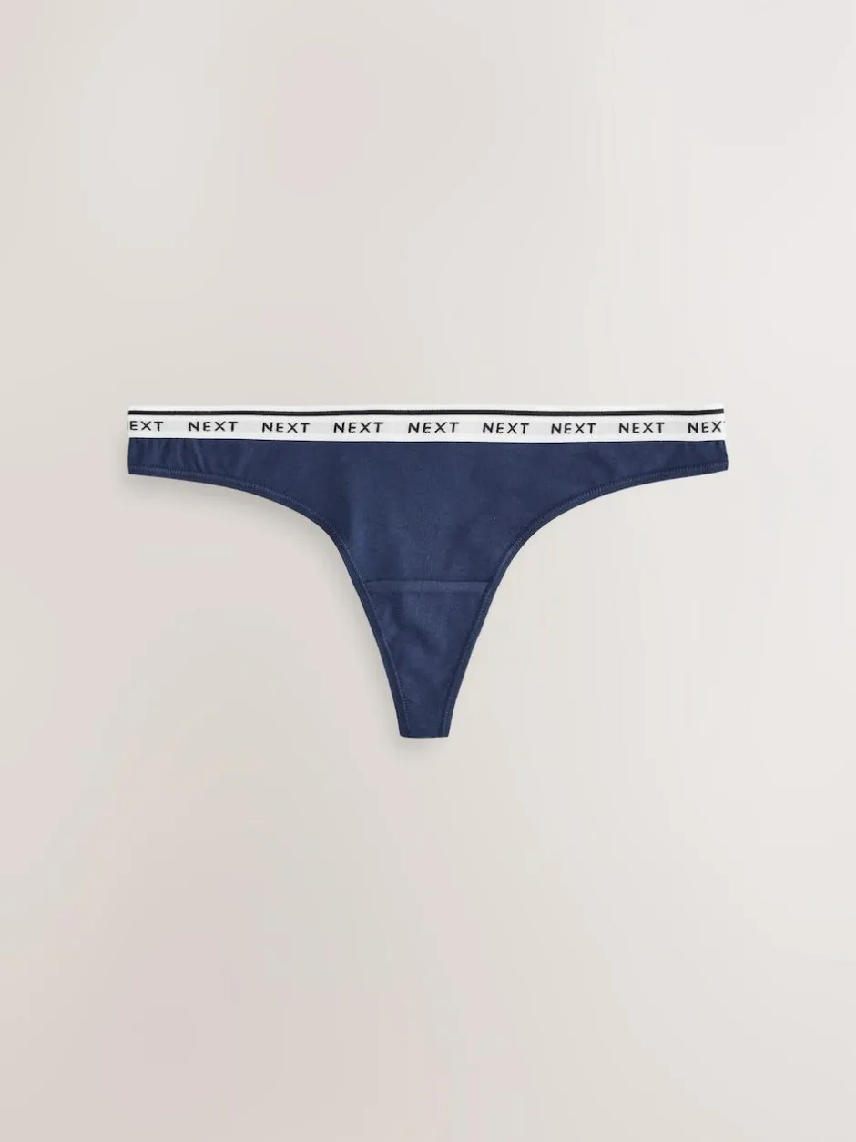 Next Thong Cotton Logo Knickers 4 Pack Navy Argyle Sale