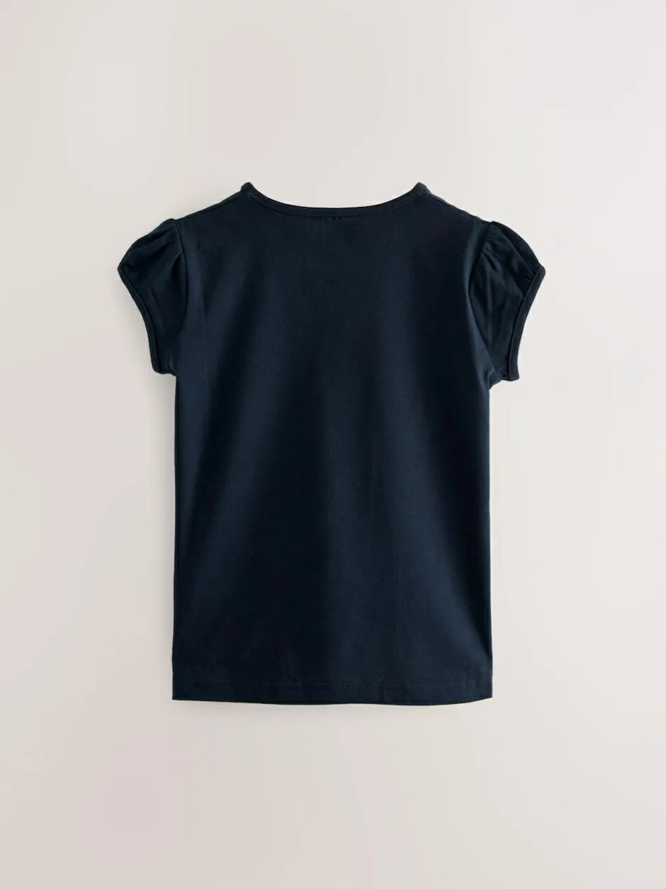 Next Navy Blue 2 Pack Puff Sleeve T-Shirts (3-16yrs) Hot