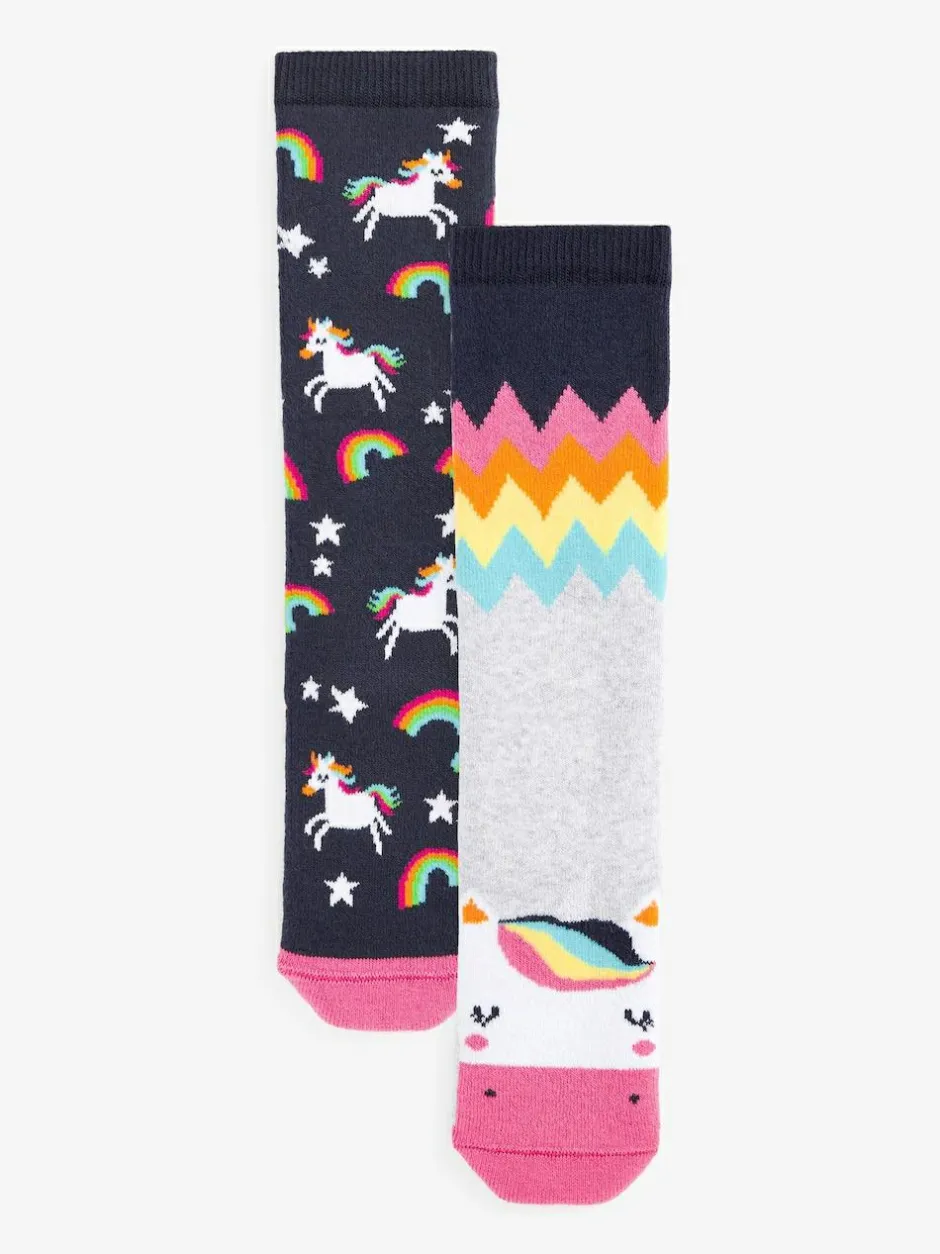 Next Navy Blue 2 Pack Thermal Cotton Rich Unicorn Welly Socks Online