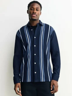 Next Stripe Short Sleeve Jersey Shirt Navy Blue / White Best