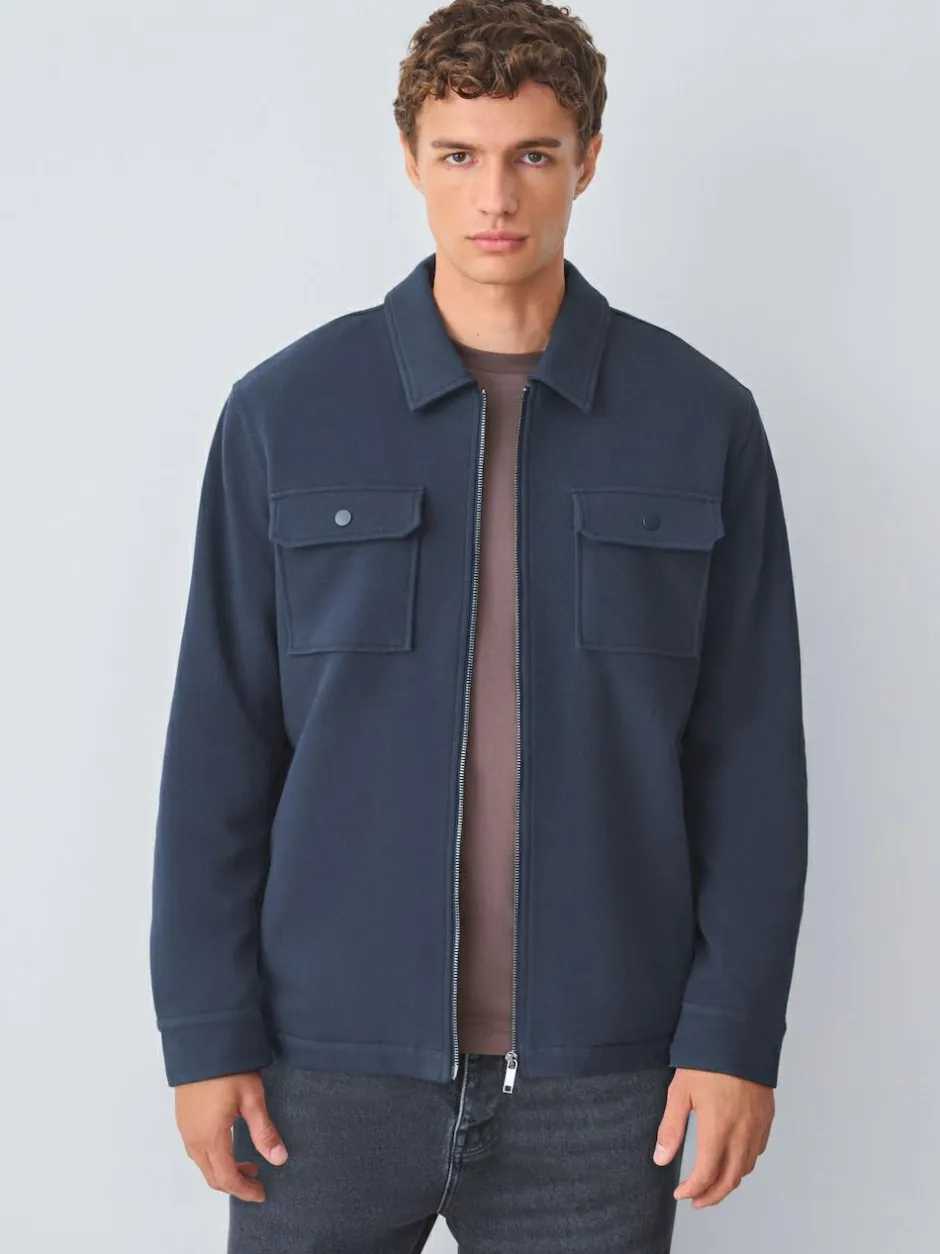 Next Borg Fleece Lined Shacket Navy Blue