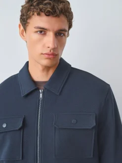 Next Borg Fleece Lined Shacket Navy Blue