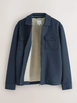 Next Borg Fleece Lined Shacket Navy Blue