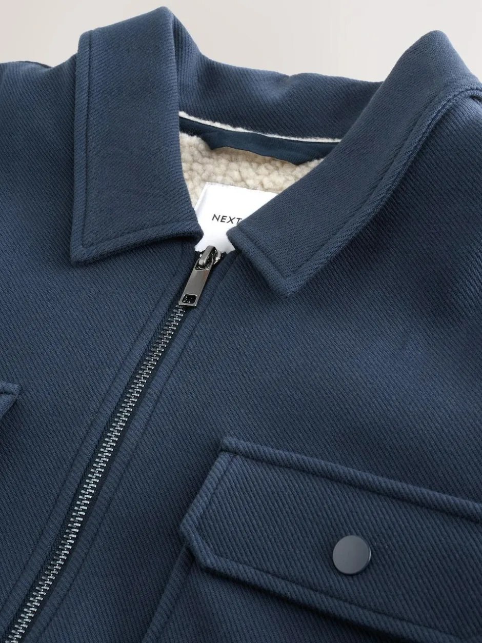 Next Borg Fleece Lined Shacket Navy Blue