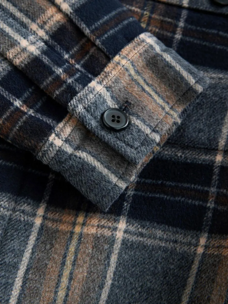 Next Navy Blue Borg Lined Check Shacket Discount