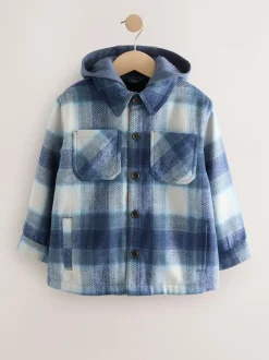 Next Borg Lined Hooded Check Shacket (3-16yrs) Navy Blue Sale