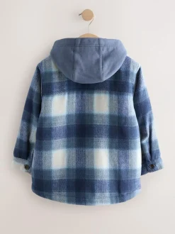 Next Borg Lined Hooded Check Shacket (3-16yrs) Navy Blue Sale