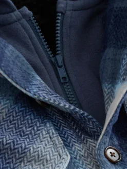Next Borg Lined Hooded Check Shacket (3-16yrs) Navy Blue Sale