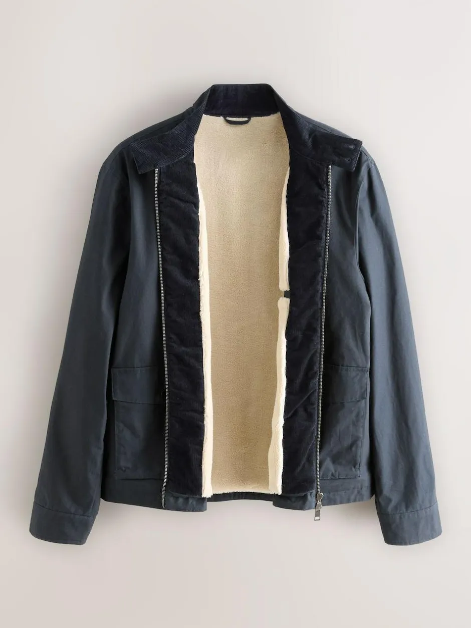 Next Borg Lined Shower Resistant Harrington Jacket Navy Blue Sale
