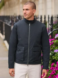 Next Borg Lined Shower Resistant Harrington Jacket Navy Blue Sale