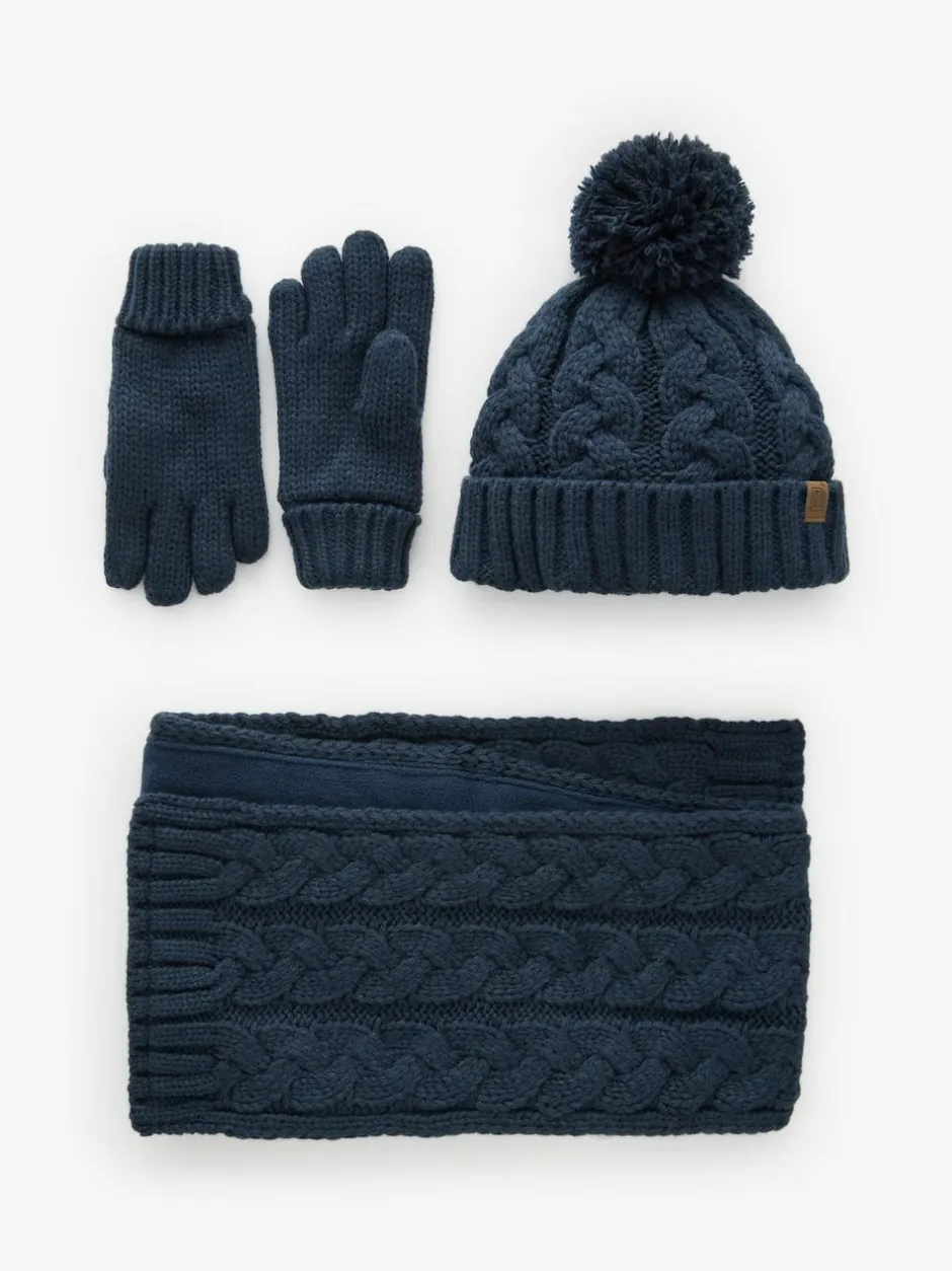 Next Hat Gloves & Scarf 3 Piece Set (3-16yrs) Navy Blue Cable Knit Discount