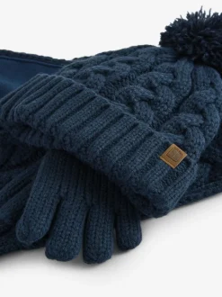 Next Hat Gloves & Scarf 3 Piece Set (3-16yrs) Navy Blue Cable Knit Discount