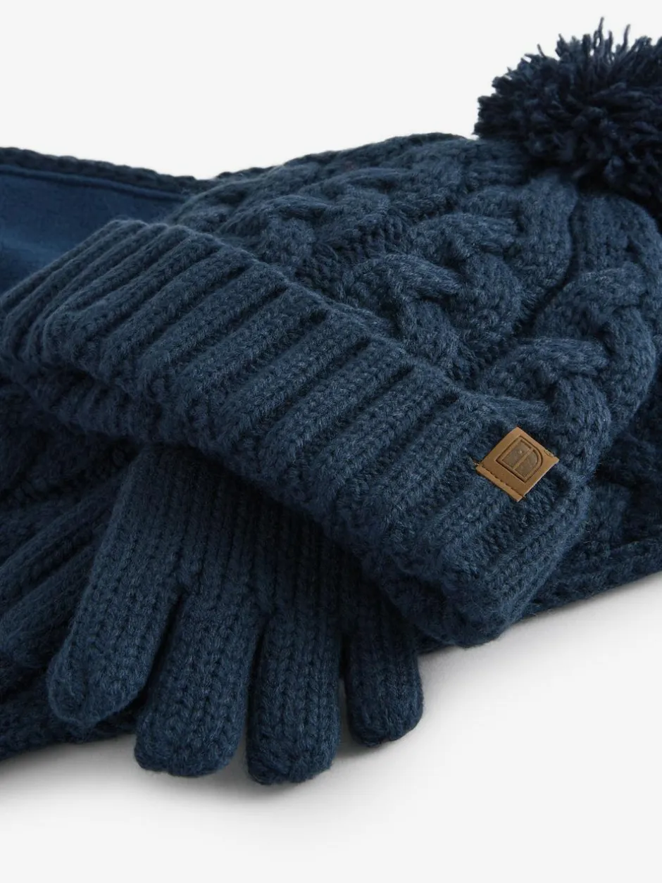 Next Hat Gloves & Scarf 3 Piece Set (3-16yrs) Navy Blue Cable Knit Discount