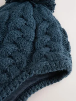 Next Cable Knit Inca Pom Hat (3mths-10yrs) Navy Blue Outlet