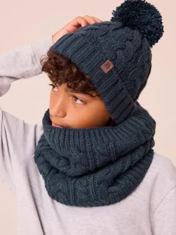 Next Navy Blue Cable Knit Pom Hat (1-16yrs) Discount