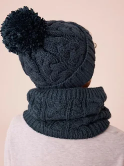 Next Navy Blue Cable Knit Pom Hat (1-16yrs) Discount
