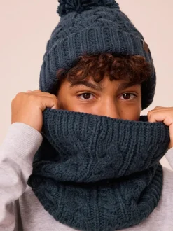 Next Navy Blue Cable Knit Pom Hat (1-16yrs) Discount