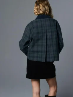 Next Navy Blue Check Hertiage Cord Collar Jacket Hot