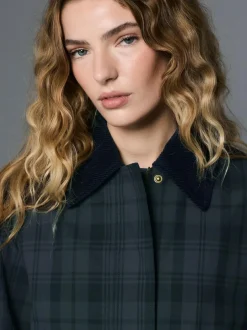 Next Navy Blue Check Hertiage Cord Collar Jacket Hot