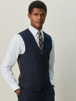 Next Check Suit Waistcoat Navy Blue Best