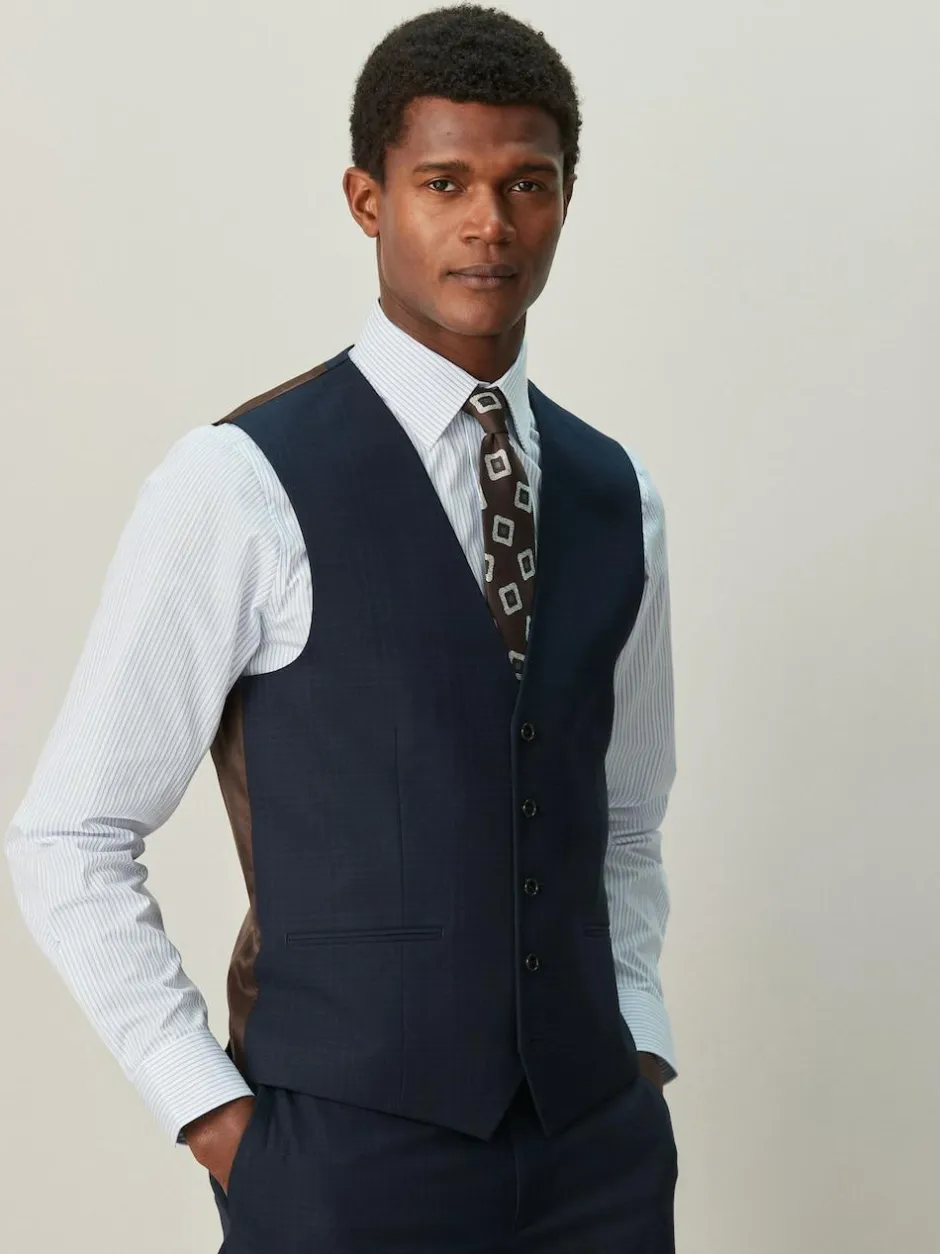 Next Check Suit Waistcoat Navy Blue Best