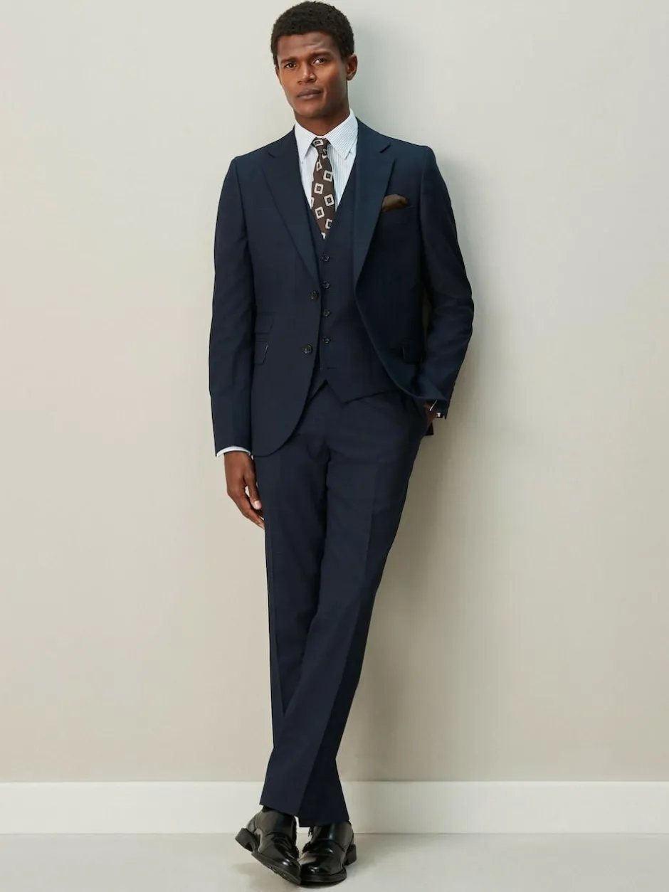 Next Check Suit Waistcoat Navy Blue Best