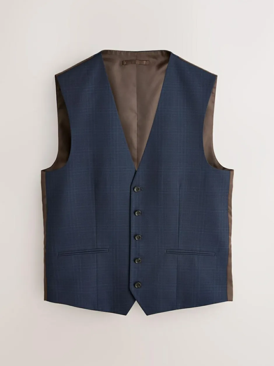 Next Check Suit Waistcoat Navy Blue Best