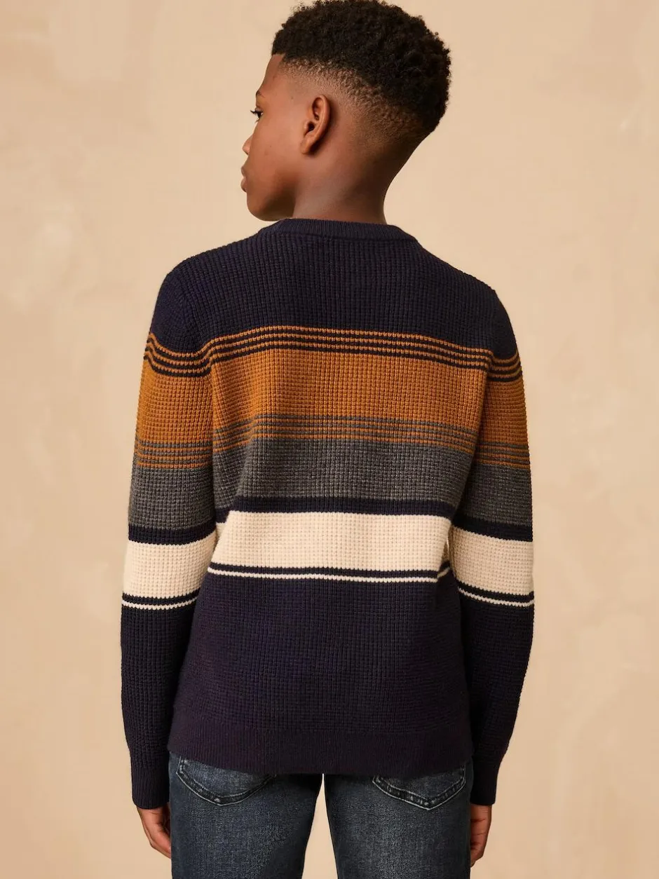 Next Colourblock Stripe Crew Neck Knitted Jumper (3-16yrs) Navy Blue Hot
