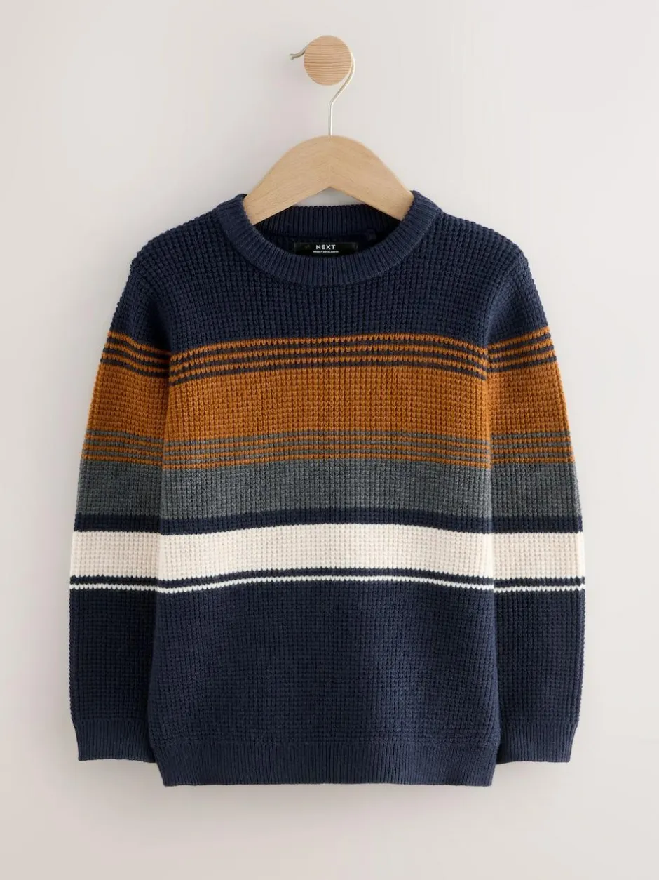 Next Colourblock Stripe Crew Neck Knitted Jumper (3-16yrs) Navy Blue Hot