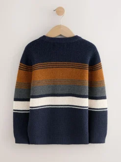 Next Colourblock Stripe Crew Neck Knitted Jumper (3-16yrs) Navy Blue Hot