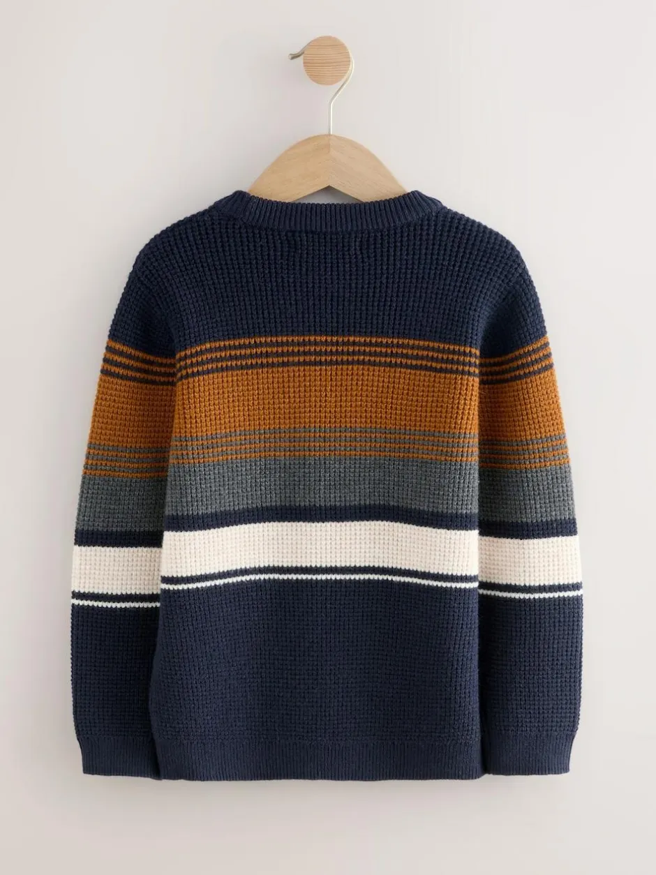 Next Colourblock Stripe Crew Neck Knitted Jumper (3-16yrs) Navy Blue Hot