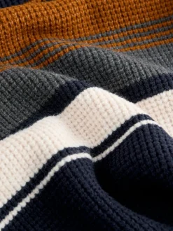 Next Colourblock Stripe Crew Neck Knitted Jumper (3-16yrs) Navy Blue Hot