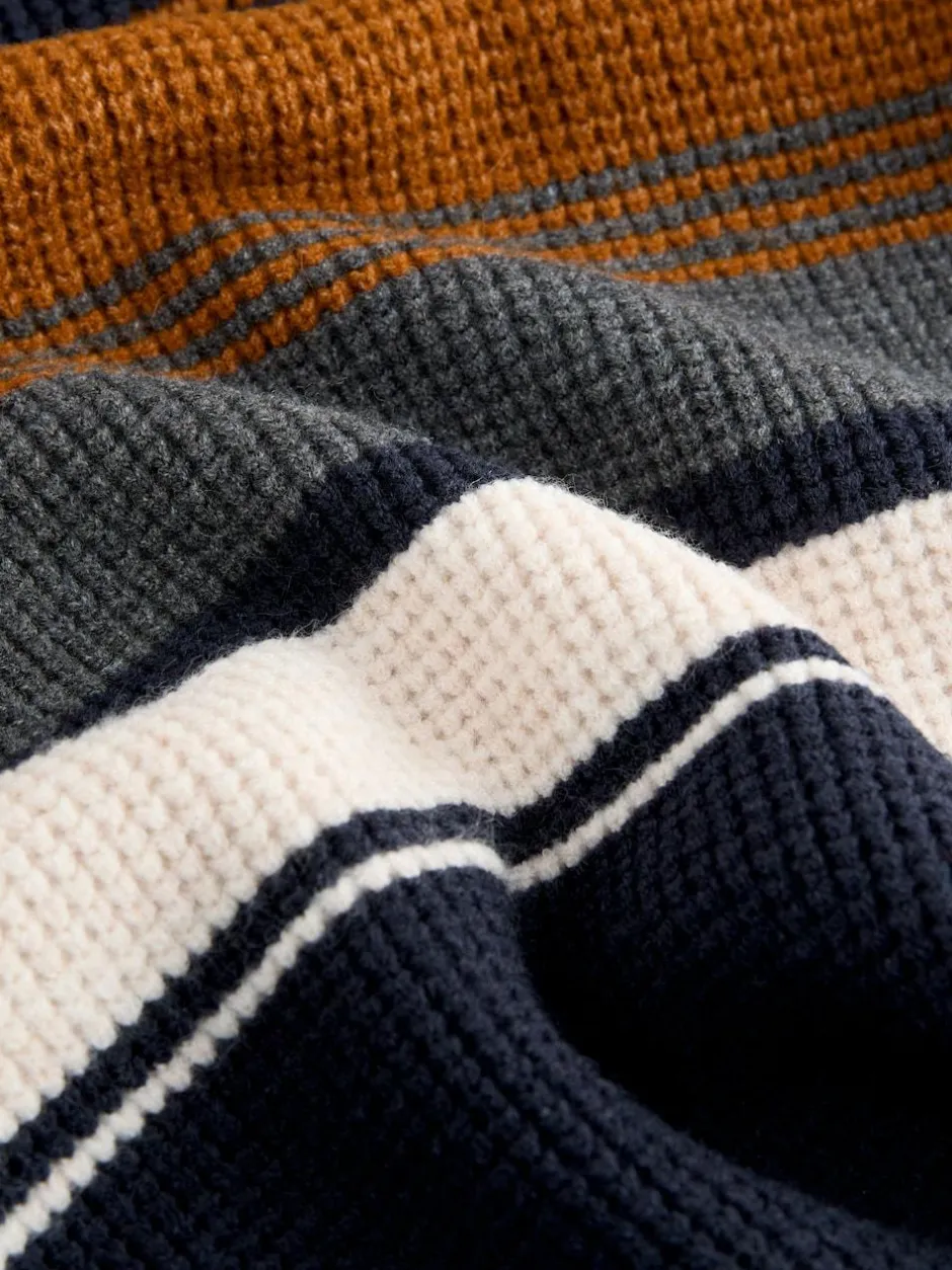 Next Colourblock Stripe Crew Neck Knitted Jumper (3-16yrs) Navy Blue Hot