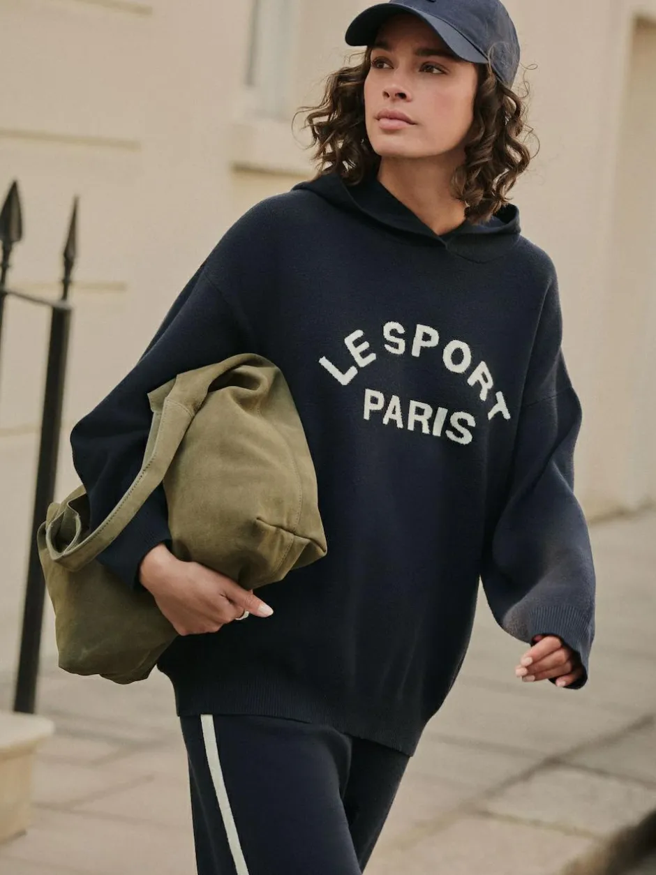 Next Compact Cosy Graphic Long Sleeve Hoodie Navy Blue Sale