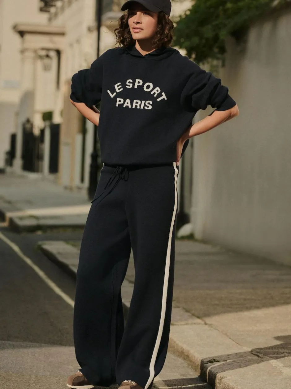 Next Compact Cosy Graphic Long Sleeve Hoodie Navy Blue Sale