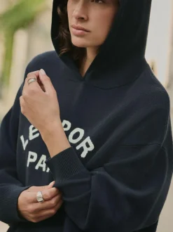 Next Compact Cosy Graphic Long Sleeve Hoodie Navy Blue Sale