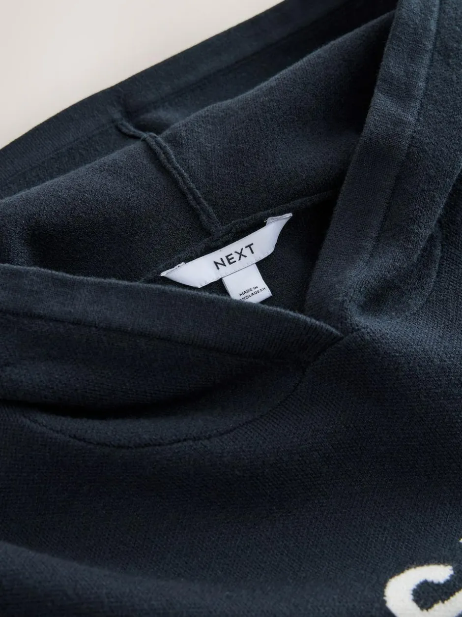 Next Compact Cosy Graphic Long Sleeve Hoodie Navy Blue Sale