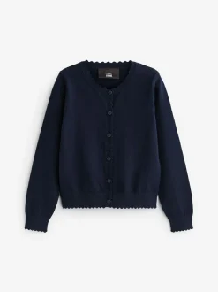 Next Cotton Rich Scalloped Edge School Cardigan (3-16yrs) Navy Blue Best