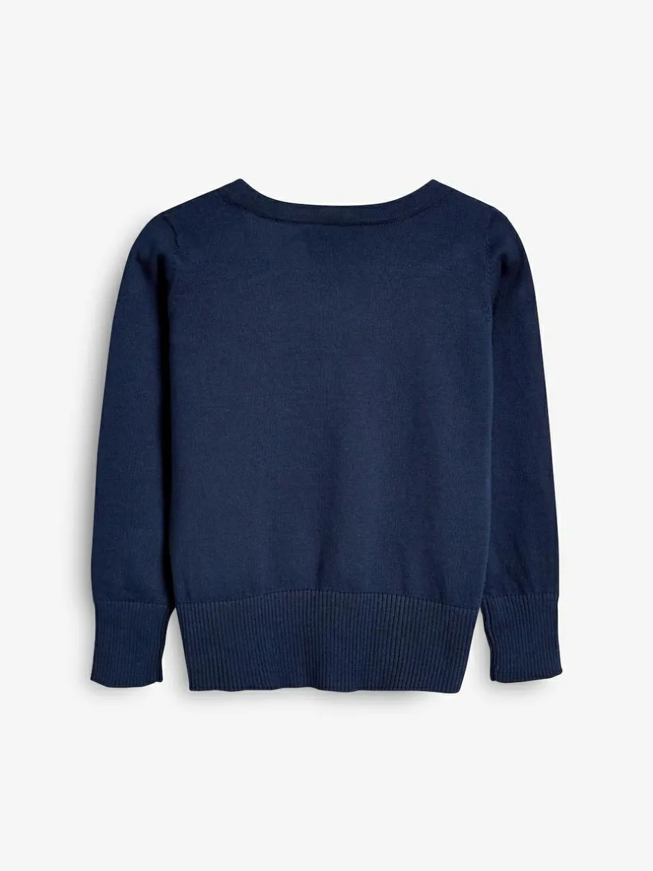 Next Navy Blue Cotton Rich School V-Neck Cardigan (3-16yrs) New