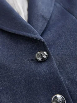 Next Navy Blue Denim Look Fitted Single Breasted Blazer Best